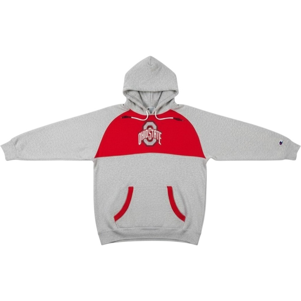 Champion Ohio State Buckeyes Hoodie Mens Large Raglan Pullover Gray Red Logo